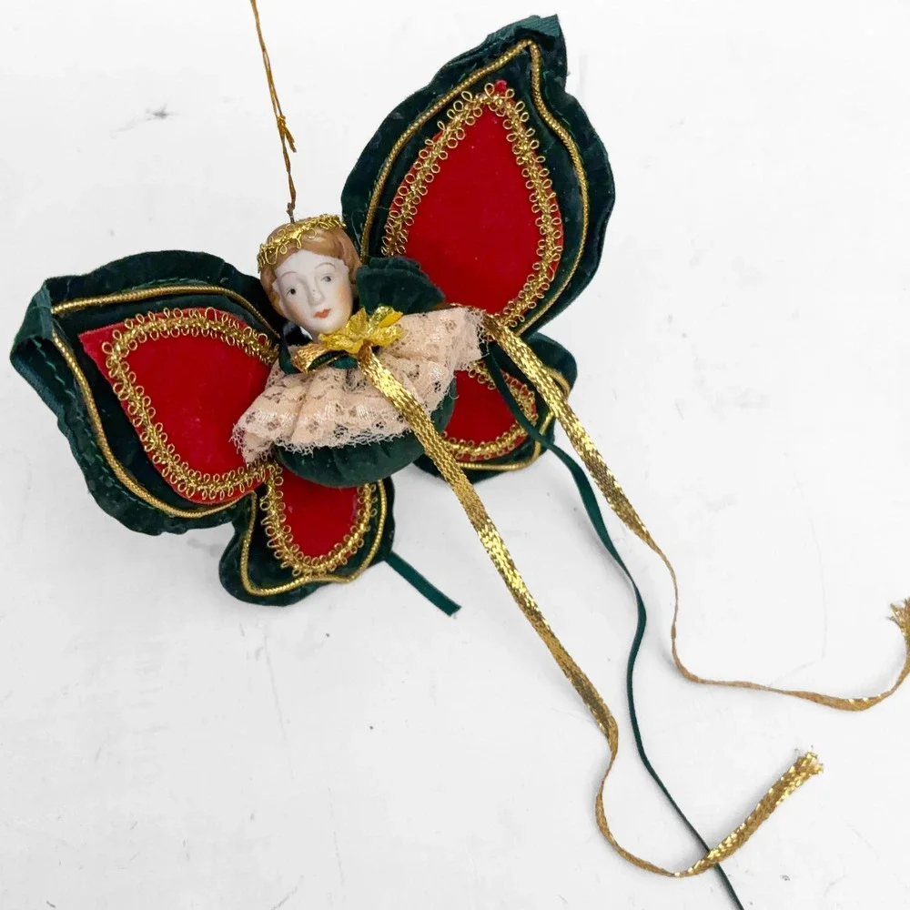 VTG Porcelain Angel Butterfly Christmas Ornament Gothic Victorian Style